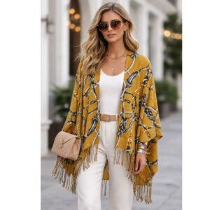 Mustard Yellow Super Soft Scarf Chain Print Shawl NWT
